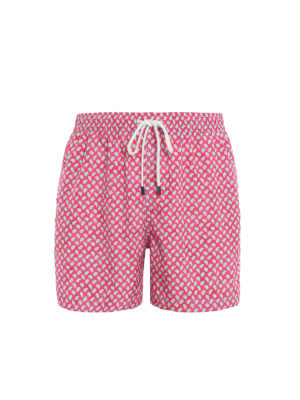 FEDELI: Costumi piscina e boxer - Boxer da mare rossi con stampa all over