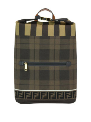 FENDI: zaini - Zaino in tessuto tartan con logo