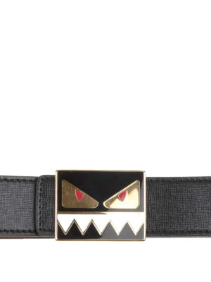 FENDI: cinture - Cintura in pelle nera con fibbia Bag Bugs