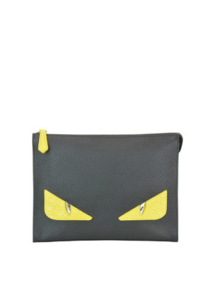 FENDI: pochette - Pochette Bag Bugs in pelle martellata nera
