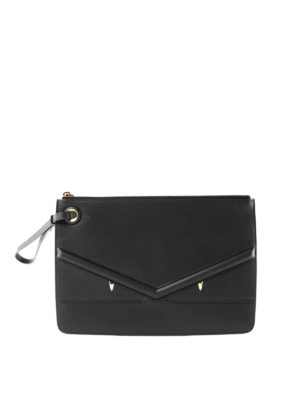 FENDI: pochette - Clutch piatta Crayons nera in pelle