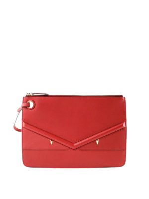 FENDI: pochette - Clutch piatta Crayons rossa in pelle