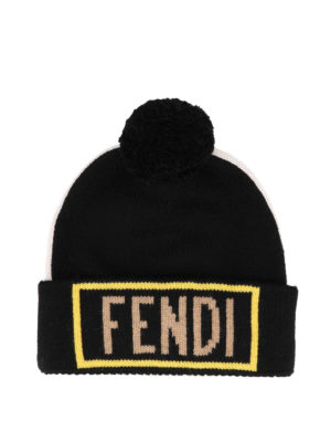FENDI: cappelli - Cappello in lana con logo Fendi intarsiato