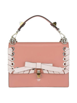 FENDI: borse a spalla - Borsa Kan I in pelle rosa con fiocco