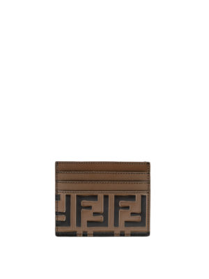 FENDI: portafogli - Porta carte in pelle con motivo Double F