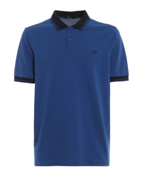 FRED PERRY: polo - Polo in piqué blu reale con colletto bicolore