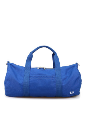FRED PERRY: borse sportive - Borsone in canvas bluette con logo ricamato