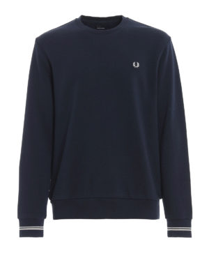 FRED PERRY: Felpe e maglie - Felpa girocollo in cotone blu con ricamo logo