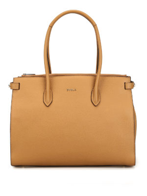 FURLA: shopper - Shopper Pin media in pelle beige martellata
