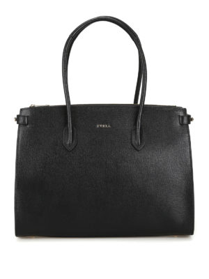 FURLA: shopper - Shopper media Pin in pelle nera con logo