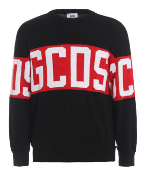 GCDS: maglia collo rotondo - Maglione over in cotone con intarsio logo