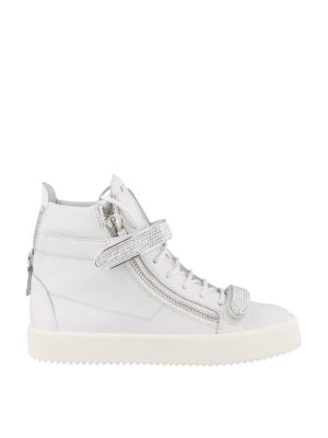 GIUSEPPE ZANOTTI: sneakers - Sneaker alte in pelle con cristalli