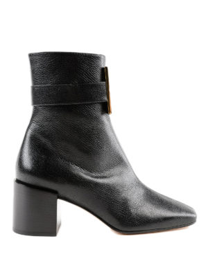 GIVENCHY: tronchetti - Stivaletti in pelle logo 4G in metallo oro