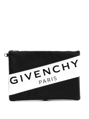 GIVENCHY: pochette - Clutch in tessuto con banda logo diagonale