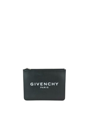 GIVENCHY: pochette - Clutch in pelle liscia nera con logo