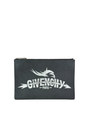 GIVENCHY: pochette - Clutch in tela spalmata con stampa logo