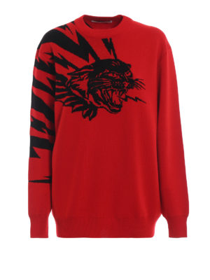 GIVENCHY: maglia collo rotondo - Girocollo in lana con motivo tigre a intarsia