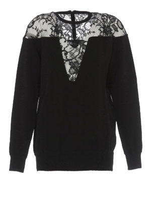 GIVENCHY: maglia collo rotondo - Maglia nera in viscosa e pizzo
