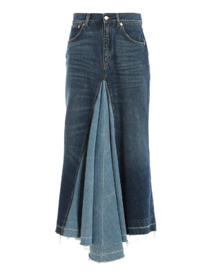 GIVENCHY: Long skirts - Two-tone denim asymmetric skirt