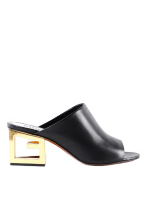 GIVENCHY: sabot - Mules Triangle in pelle nera e tacco scultura