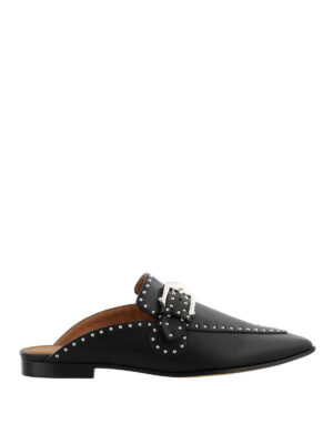 GIVENCHY: sabot - Sabot piatti a punta in pelle con borchie