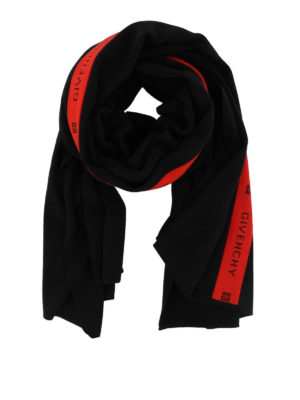 GIVENCHY: sciarpe e foulard - Sciarpa in lana nera e rossa con logo