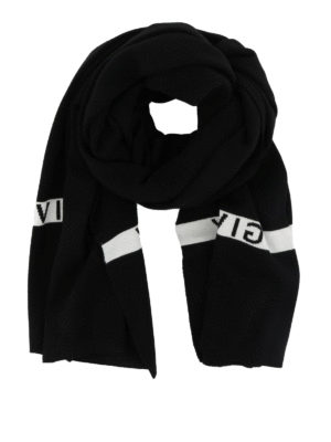 GIVENCHY: sciarpe e foulard - Sciarpa in lana nera con logo a contrasto
