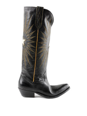 GOLDEN GOOSE: stivali - Stivali Wish Star in pelle con ricami