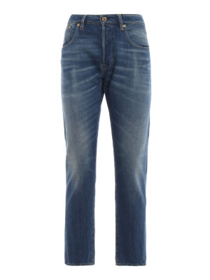 GOLDEN GOOSE: Boyfriend - Jeans crop Jolly in denim délavé