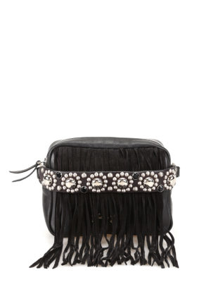 GOLDEN GOOSE: borse a tracolla - Camera Bag nera con frange