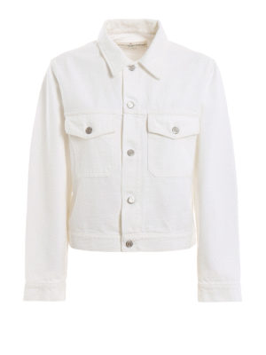 GOLDEN GOOSE: giacche denim - Giacca Lucky in denim di cotone bianco