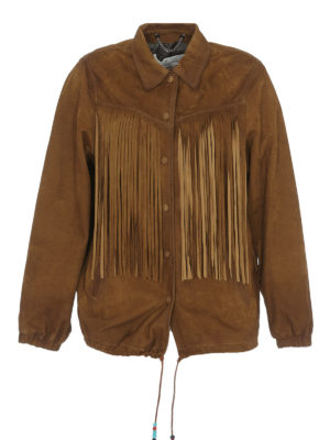 GOLDEN GOOSE: giacche in pelle - Giacca Ayumi in camoscio con frange
