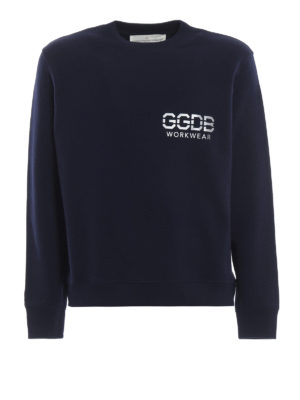GOLDEN GOOSE: Felpe e maglie - Felpa in cotone blu con stampa GGBD Workwear