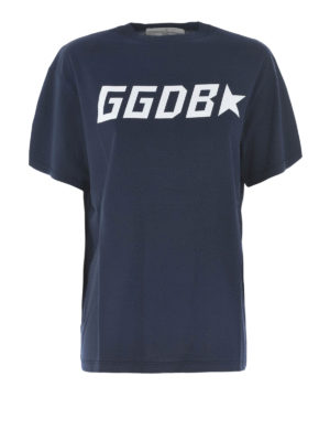 GOLDEN GOOSE: t-shirts - Golden logo print navy blue T-shirt