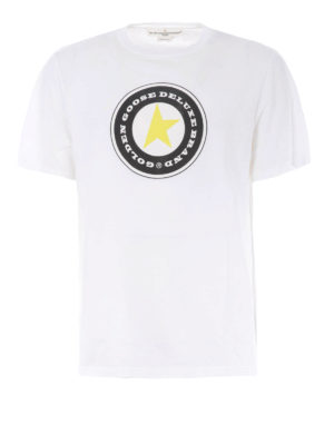 GOLDEN GOOSE: t-shirts - Golden print white cotton Tee