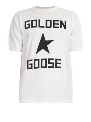 GOLDEN GOOSE: t-shirts - Logo print white T-shirt