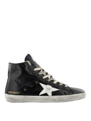 GOLDEN GOOSE: sneakers - Sneaker Francy in pelle nera con lacci logati