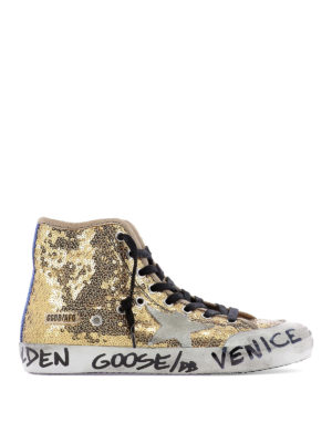 GOLDEN GOOSE: trainers - Francy gold-tone glittered sneakers