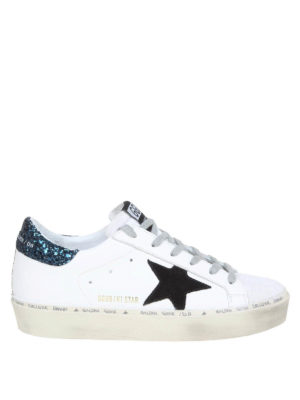 GOLDEN GOOSE: trainers - Hi Star leather sneakers with glittered heel