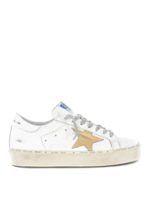 GOLDEN GOOSE: trainers - Hi Star white and gold leather sneakers