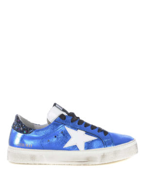 GOLDEN GOOSE: sneakers - Sneaker May in pelle cobalto