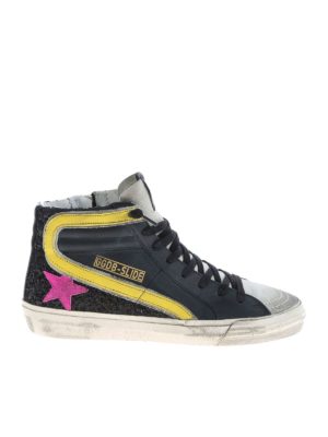 GOLDEN GOOSE: trainers - Slide black sneakers with glitter detail