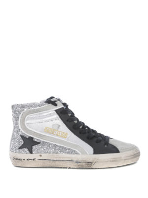 GOLDEN GOOSE: sneakers - Sneaker hi-top Slide in glitter e pelle