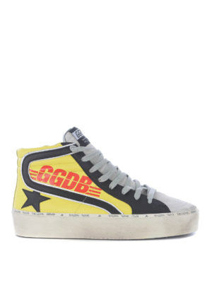 GOLDEN GOOSE: trainers - Slide hi-top yellow leather sneakers