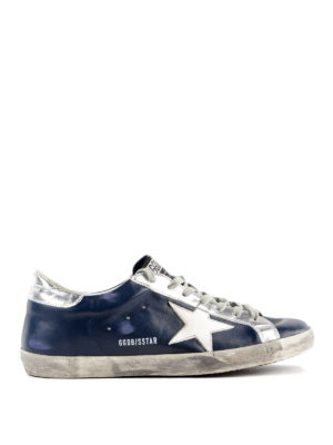 GOLDEN GOOSE: sneakers - Sneaker Superstar in pelle blu spazzolata