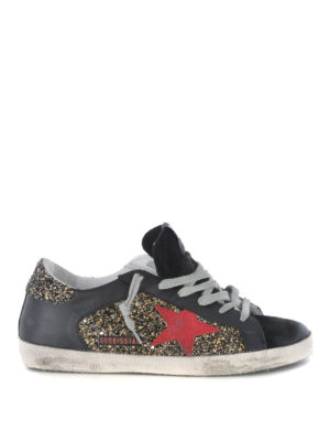 GOLDEN GOOSE: trainers - Superstar leather and glitter sneakers