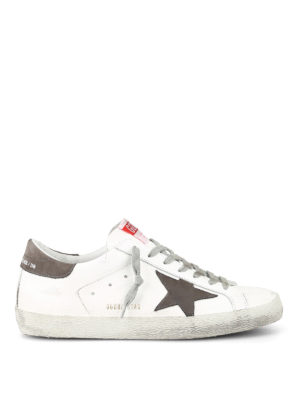 GOLDEN GOOSE: sneakers - Sneaker Superstar bianca e grigia in pelle