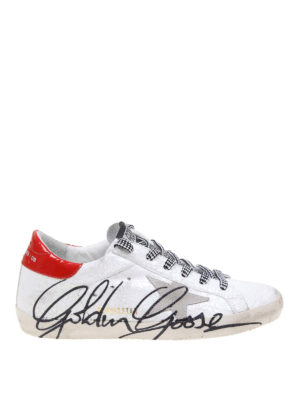GOLDEN GOOSE: sneakers - Sneaker Superstar in pelle con firma