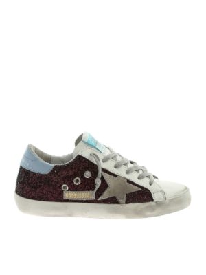 GOLDEN GOOSE: trainers - Superstar white sneakers with purple glitter