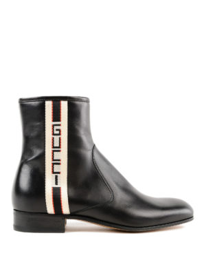 GUCCI: tronchetti - Stivaletto in pelle con nastro Gucci